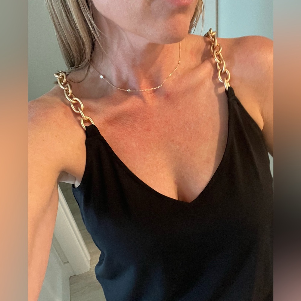 NWOT Boston Proper Black tank with Gold Chain Straps